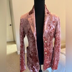 Like New Sandro Paris Crushed Rose Pink Velvet Blazer with Pearl Buttons Size 36